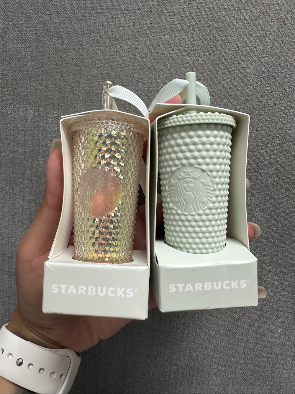 Starbucks Japan Mini Cup Ornaments - Keychains Iridescent Rose Gold & Mint